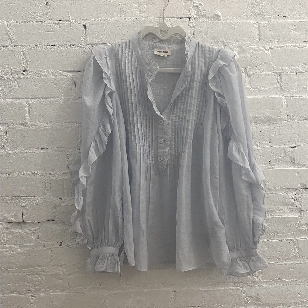 Zadig & Voltaire Pale Blue Ruffled Blouse